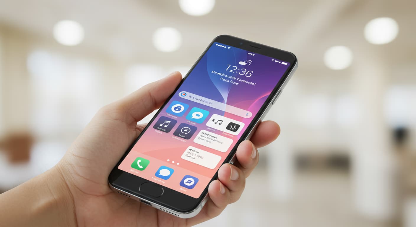 Smartphone mockup showing mobile app interface on modern phone device