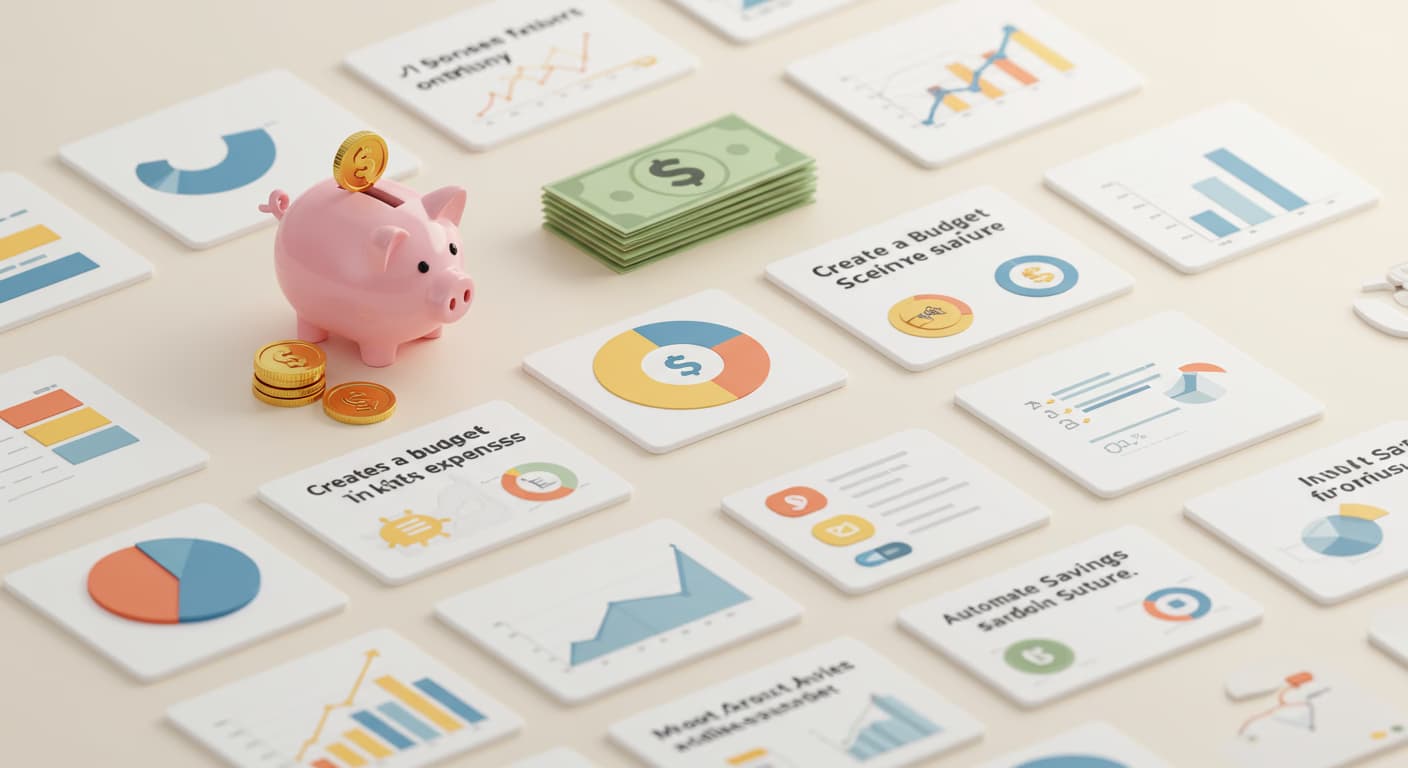 Money Saving Tips Personal Finance Strategy Money saving tips infographic with coins, piggy bank, and financial advice